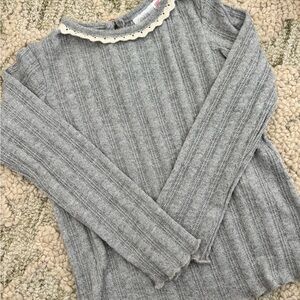 Zara Light Gray Knit Top with Lace Detail